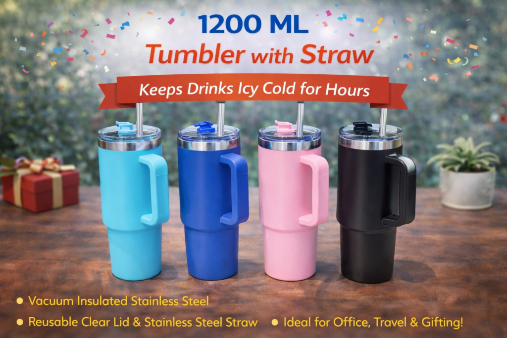 1200ml stainless steel tumbler with straw and handle, vacuum insulated custom tumbler for office, gym and travel in Ahmedabad Gujarat