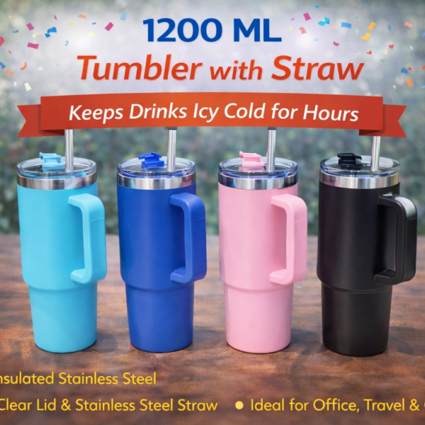 1200ml stainless steel tumbler with straw and handle, vacuum insulated custom tumbler for office, gym and travel in Ahmedabad Gujarat