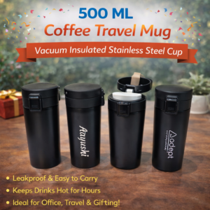 500ml stainless steel coffee travel mug with vacuum insulation and flip-lock lid, custom printed mug for office and travel in Ahmedabad Gujarat