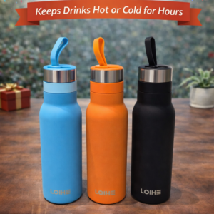 500ml stainless steel vacuum insulated bottle with strap lid, custom bottle printing in Ahmedabad Gujarat for office and travel use