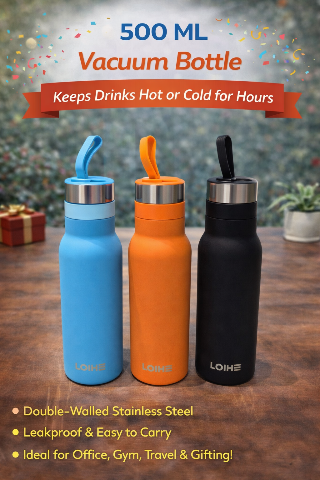 500ml-vacuum-bottle-printing-ahmedabad-gujarat 500ml stainless steel vacuum insulated bottle with strap lid, custom bottle printing in Ahmedabad Gujarat for office and travel use