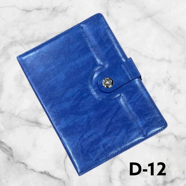 Premium leather finish button lock corporate notebook in royal blue color for custom logo printing in Ahmedabad