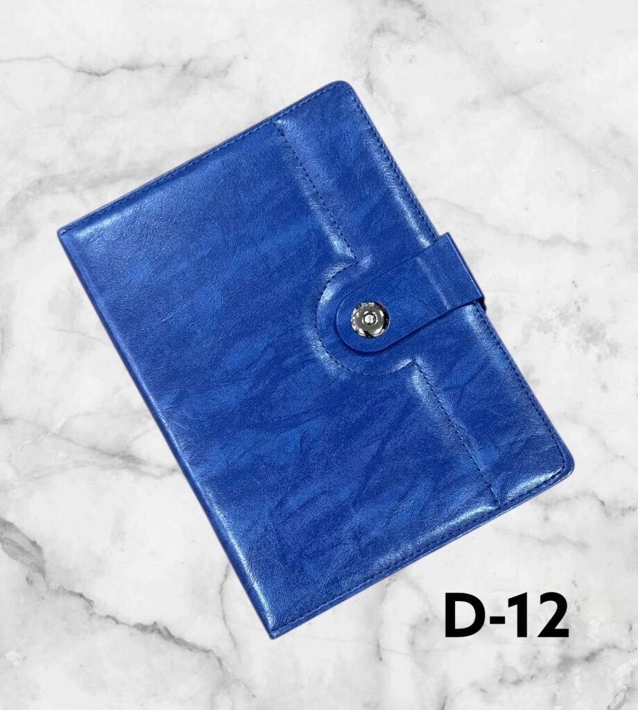 Premium leather finish button lock corporate notebook in royal blue color for custom logo printing in Ahmedabad