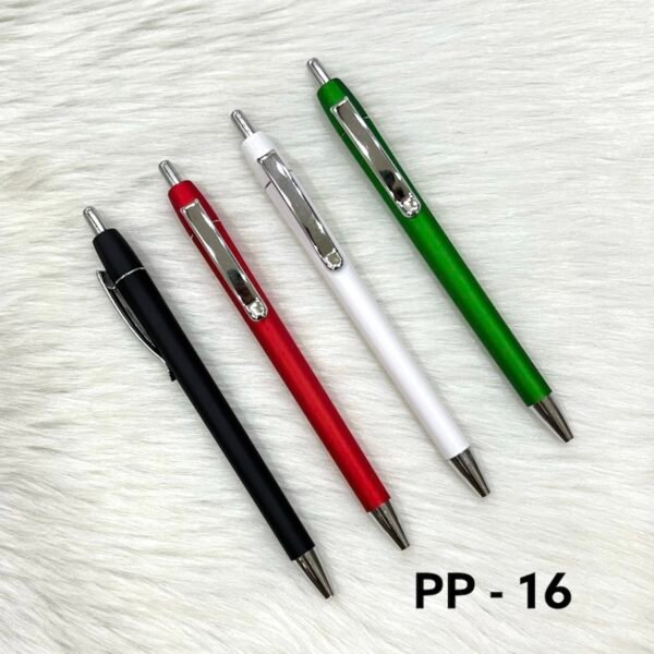 Premium plastic ball pens with chrome clip in black red white and green PP-16