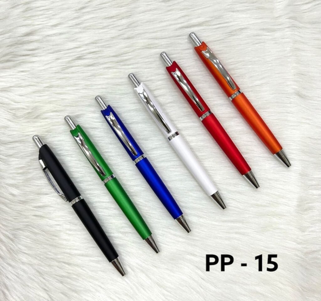 Slim colorful plastic ball pens with chrome clip PP-15