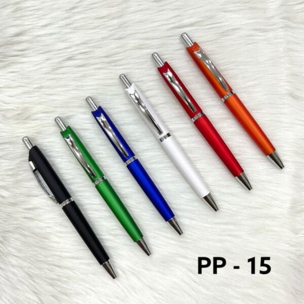 Slim colorful plastic ball pens with chrome clip PP-15