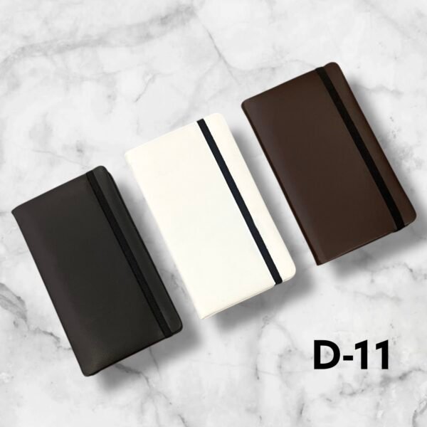 Premium leather finish elastic band corporate notebook available in black, white and brown for custom logo printing in Ahmedabad
