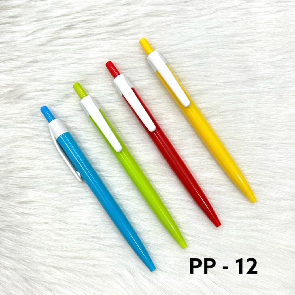 Color body plastic ball pens with white clip PP-12