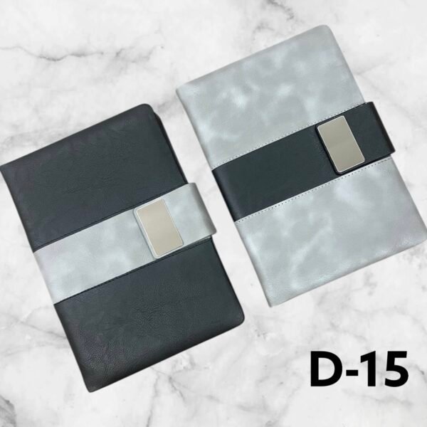 Premium dual tone metal strap corporate notebook in black and grey combination for custom logo printing in Ahmedabad