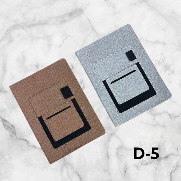 Premium fabric finish organizer notebook in brown and grey color with front pocket design for custom logo printing in Ahmedabad