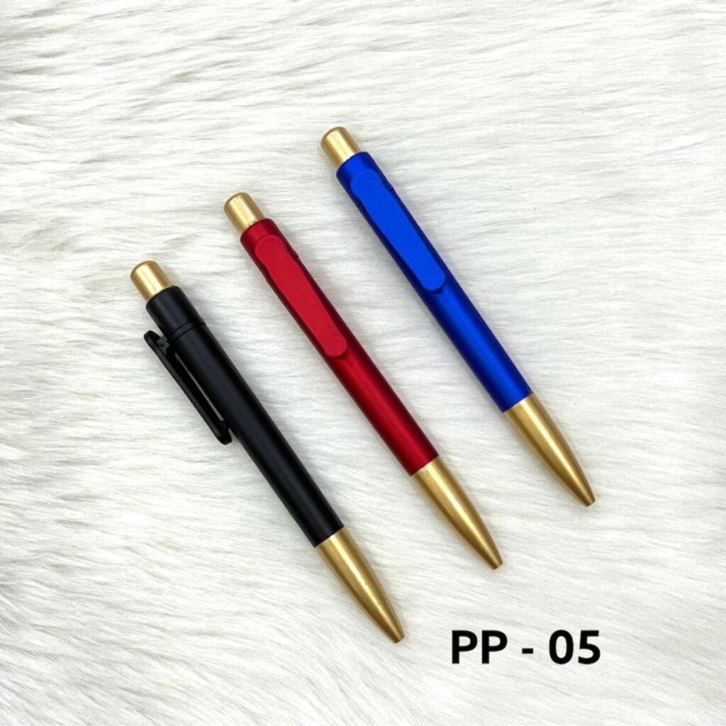 Premium plastic ball pens with gold tip in black red and blue PP-05