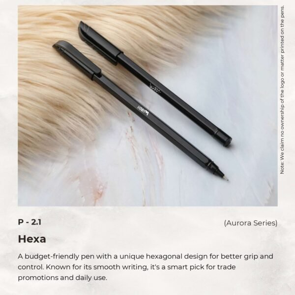 Hexa black hexagonal promotional pen with smooth grip