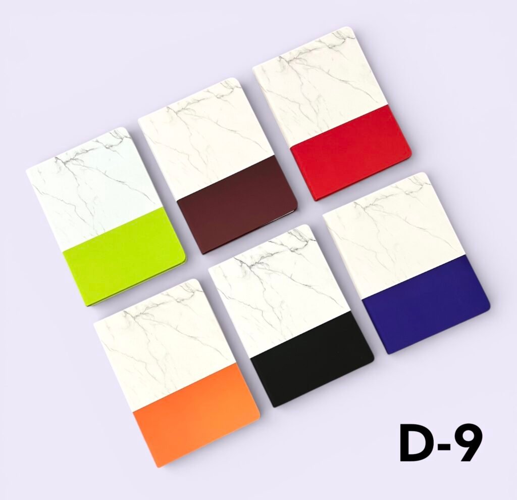 Premium marble finish two-tone corporate notebook available in multiple vibrant color combinations for custom logo printing in Ahmedabad