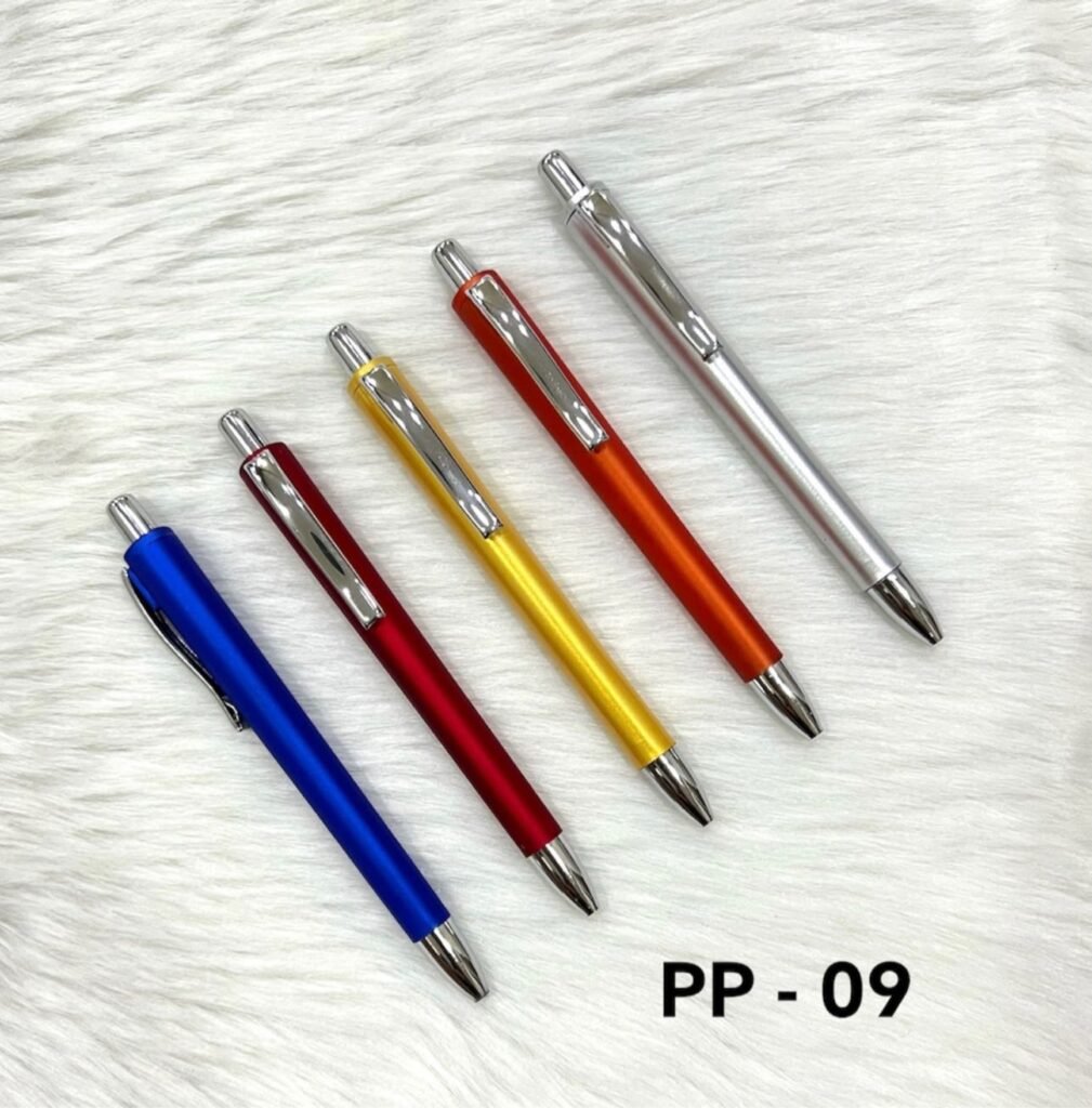 Colorful plastic ball pens with chrome clip PP-09
