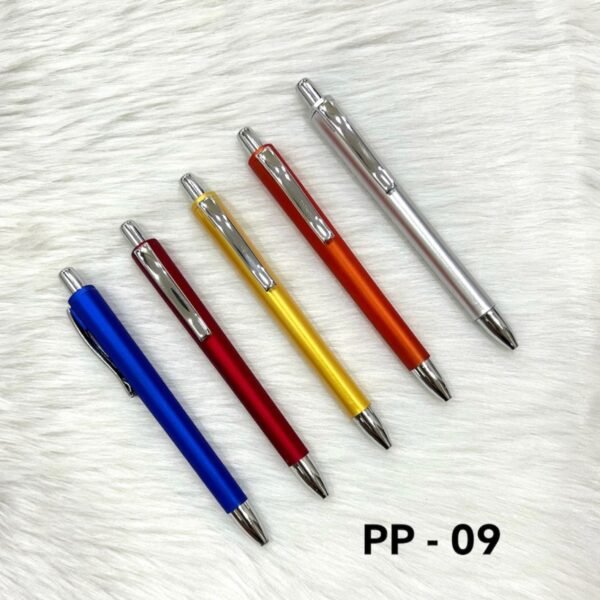 Colorful plastic ball pens with chrome clip PP-09