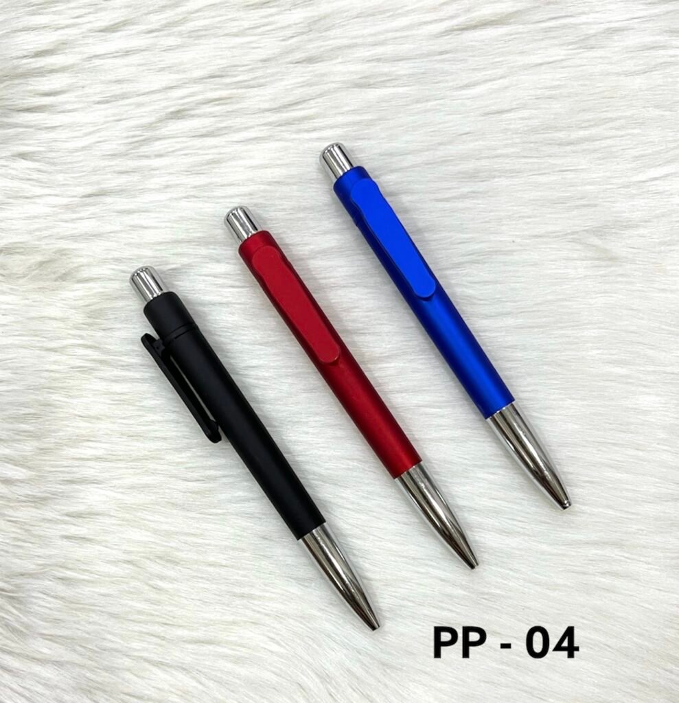 Premium plastic ball pens with metal tip in black red and blue PP-04
