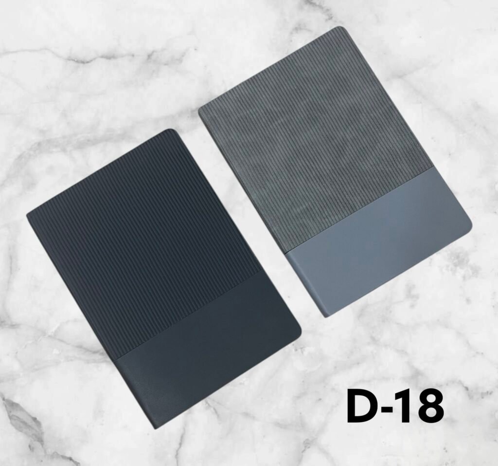 Premium minimal ribbed texture corporate notebook available in black and grey for custom logo printing in Ahmedabad