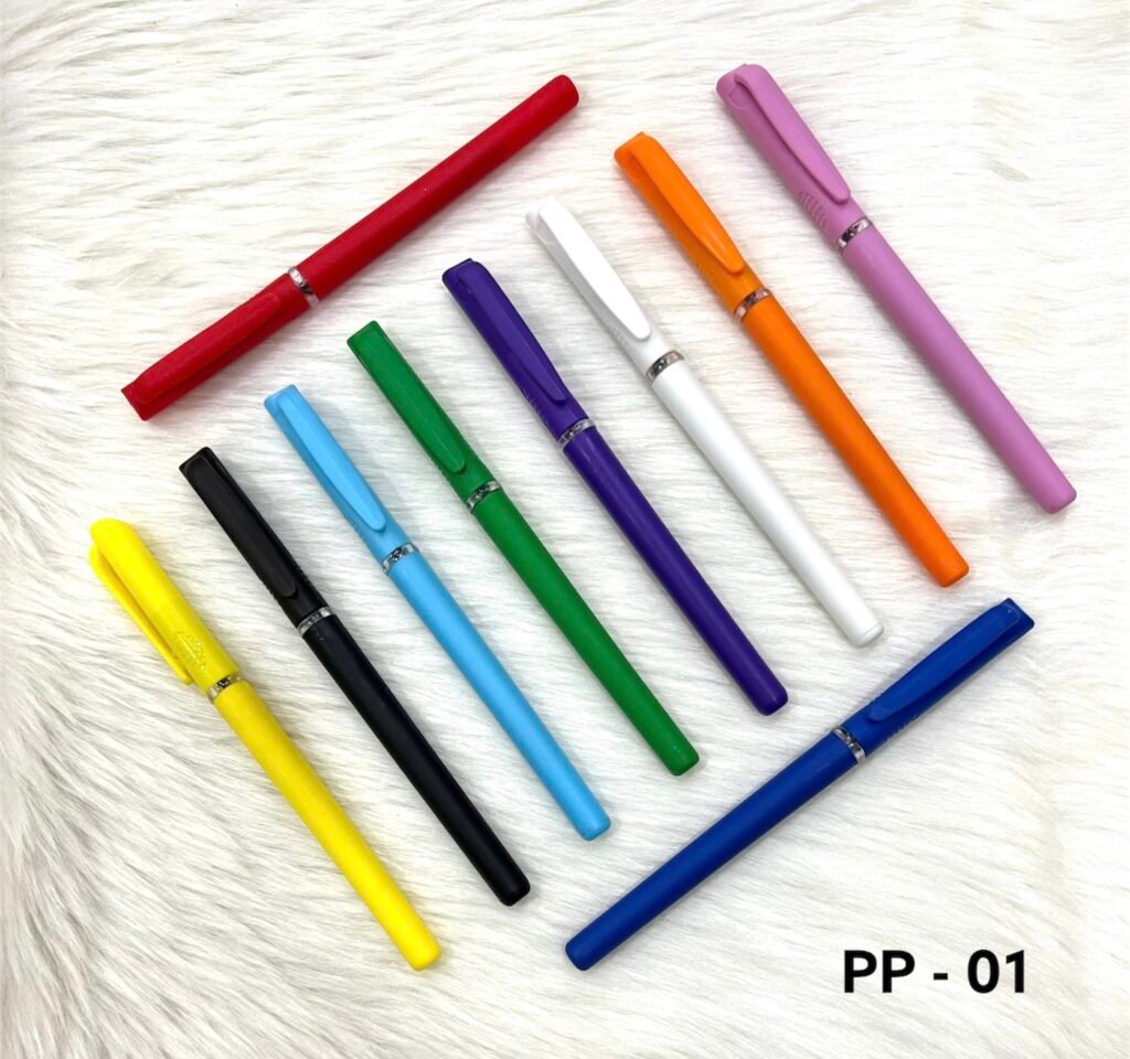 Set of multicolor plastic ball pens with smooth writing design