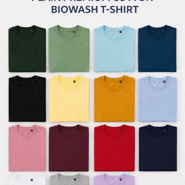 Pick Any 4 Plain Premium Cotton Biowash T-Shirts in multiple colors available in Ahmedabad Gujarat