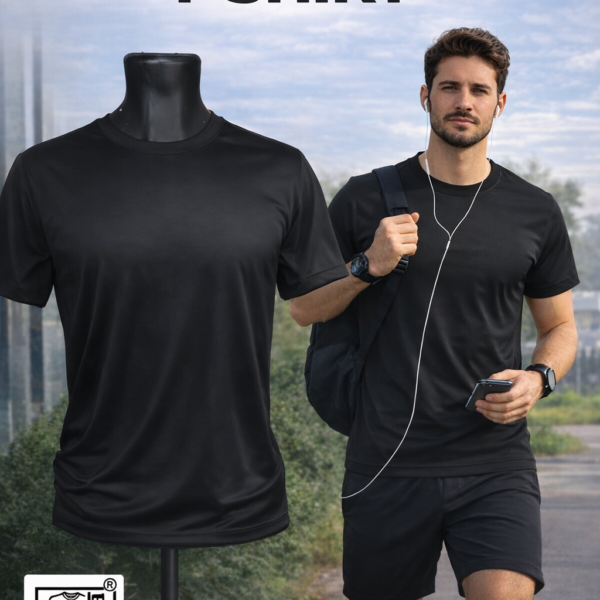 Plain black Dryfit T-shirt for custom printing and sports wear in Ahmedabad Gujarat