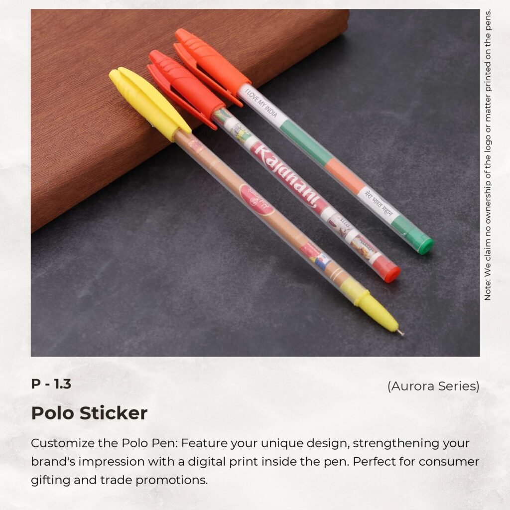 Polo Sticker promotional pen with digital print insert for branding