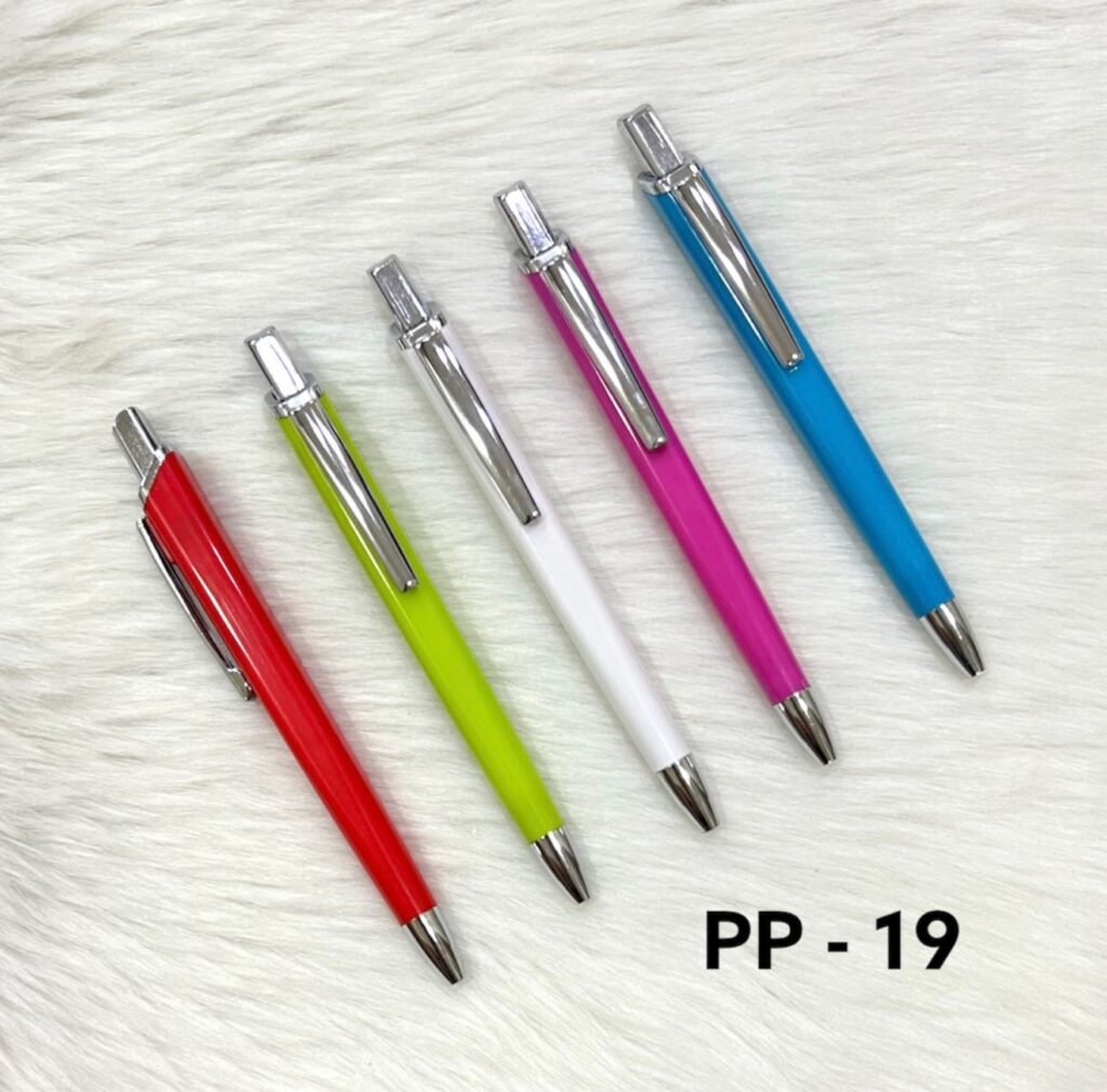 Slim colorful plastic ball pens with chrome clip PP-19