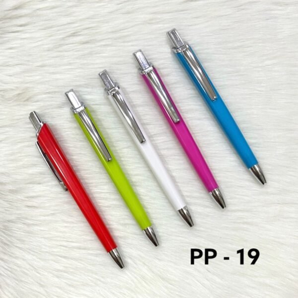Slim colorful plastic ball pens with chrome clip PP-19