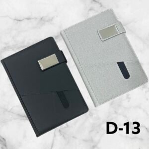 Premium strap metal plate organizer corporate notebook available in black and grey for custom logo printing in Ahmedabad