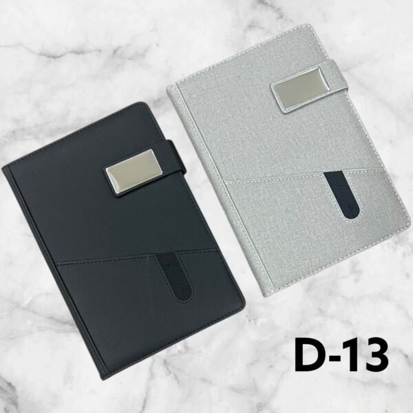 Premium strap metal plate organizer corporate notebook available in black and grey for custom logo printing in Ahmedabad