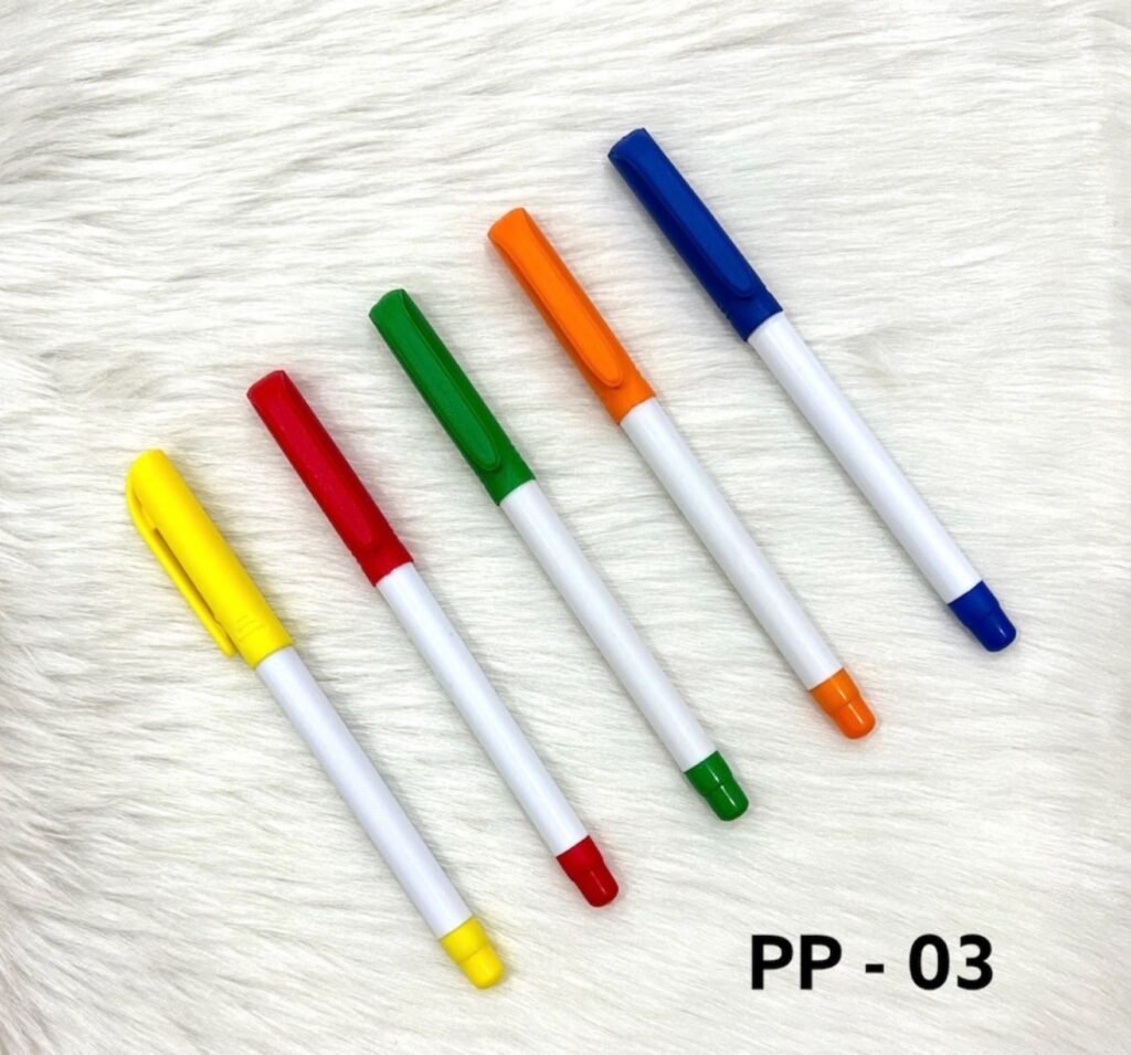 White body plastic ball pens with colorful caps PP-03