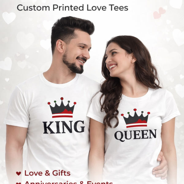 couple matching t shirt Ahmedabad with custom love design for couples, printed romantic t shirts for gifts and special occasions