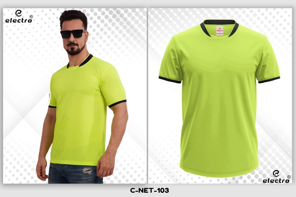 Neon green dryfit t-shirt with black collar sports t-shirt Ahmedabad
