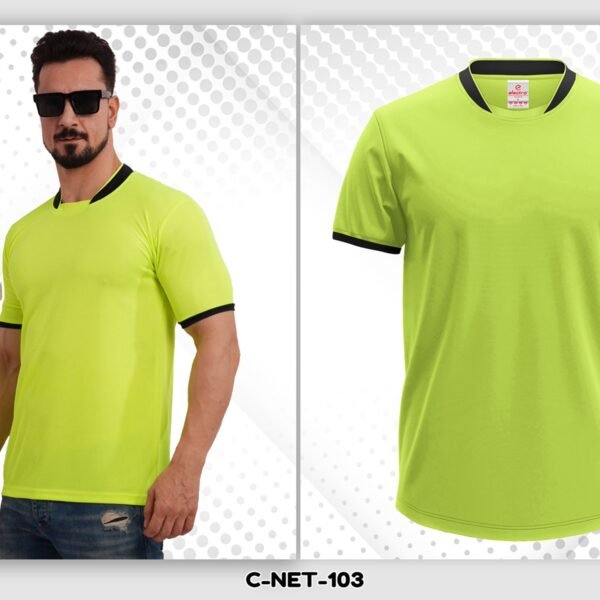 Neon green dryfit t-shirt with black collar sports t-shirt Ahmedabad