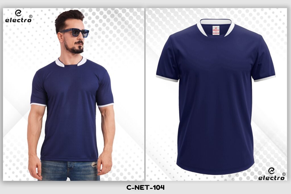 Navy blue dryfit t-shirt with white collar custom t-shirt Ahmedabad