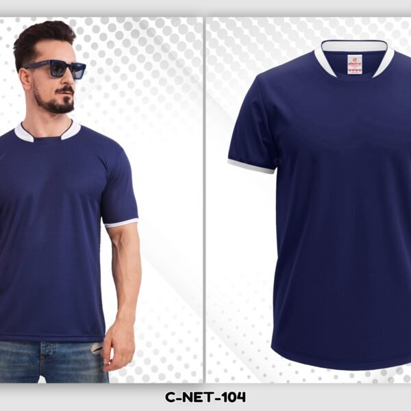 Navy blue dryfit t-shirt with white collar custom t-shirt Ahmedabad