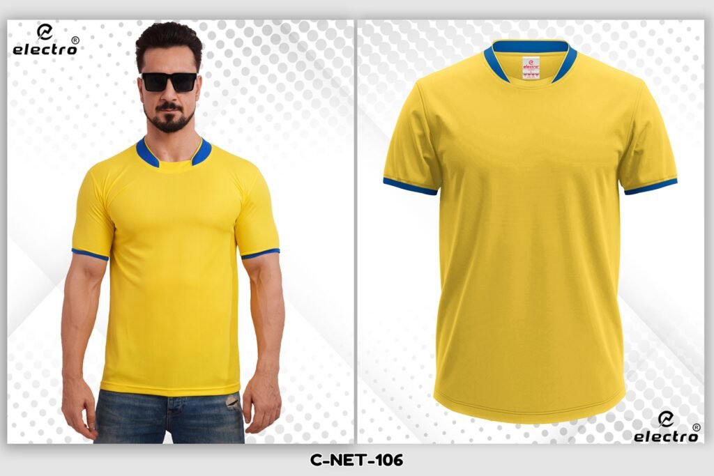 Yellow dryfit t-shirt with blue collar sports t-shirt Ahmedabad