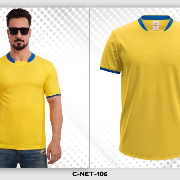 Yellow dryfit t-shirt with blue collar sports t-shirt Ahmedabad