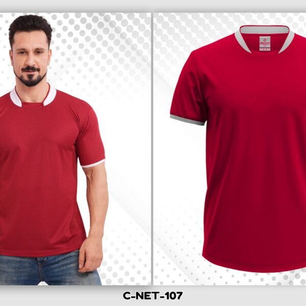 Dark red dryfit t-shirt with white collar custom t-shirt Ahmedabad