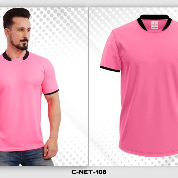 Pink dryfit t-shirt with black collar custom printed t-shirt Ahmedabad