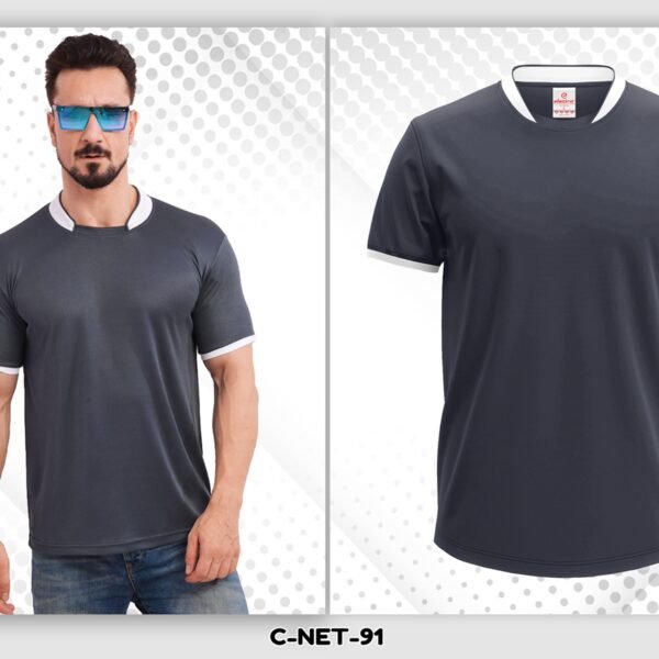 Dark grey dryfit t-shirt with white collar custom sports t-shirt Ahmedabad