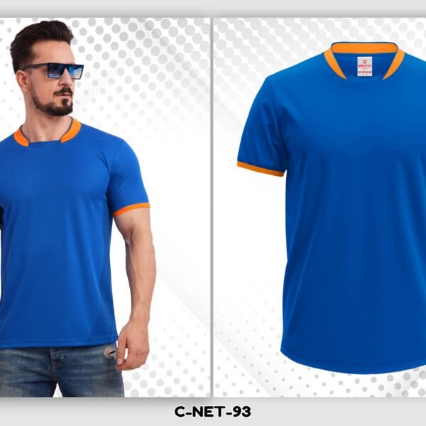 Blue dryfit t-shirt with orange collar sports t-shirt design Ahmedabad