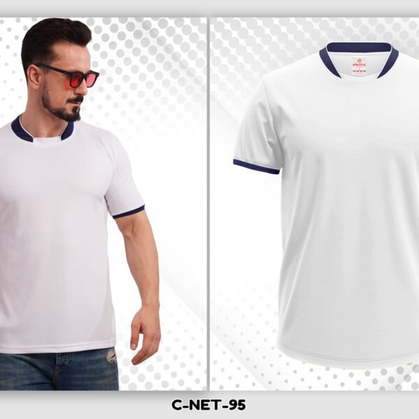 White dryfit t-shirt with blue collar custom printing Ahmedabad