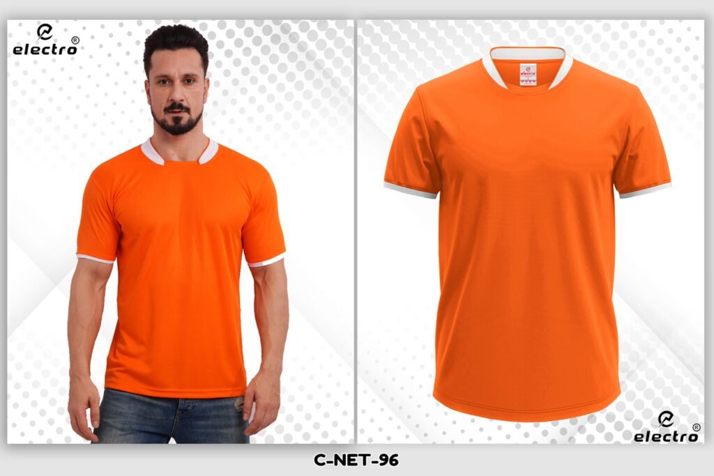 Bright orange dryfit t-shirt with white collar custom sports t-shirt Ahmedabad