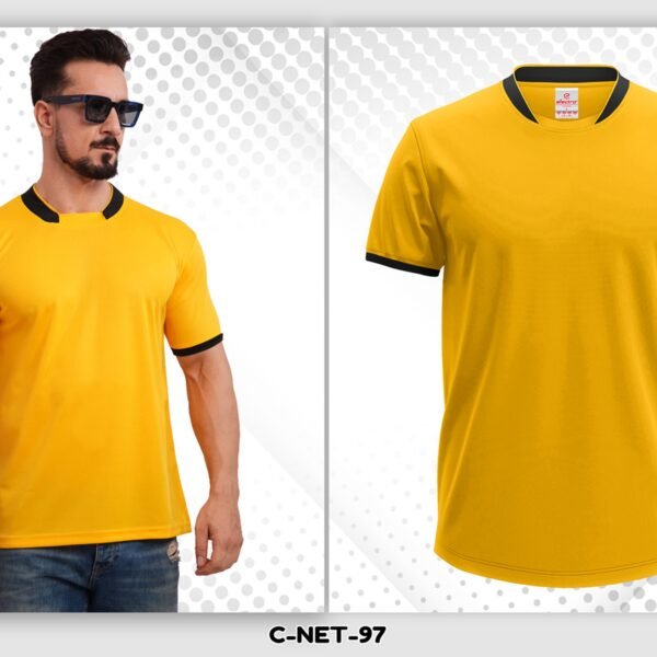 Yellow dryfit t-shirt with black collar custom team t-shirt Ahmedabad