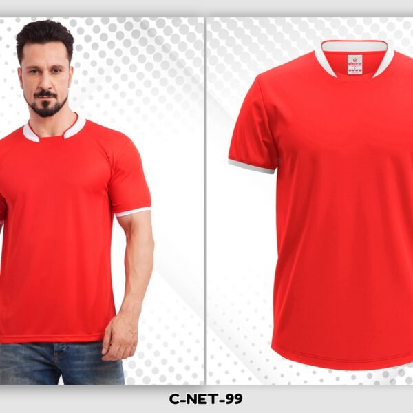 Red dryfit t-shirt with white collar custom printing Ahmedabad