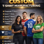 Custom t-shirt manufacturing Ahmedabad for corporate, event, sports and promotional t-shirts with premium quality printing and bulk orders