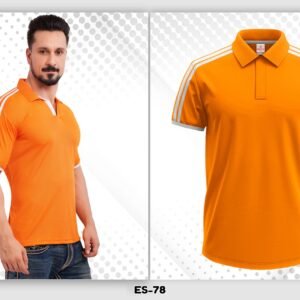 orange dryfit polo t-shirt Ahmedabad with white stripe sleeves for sports team and event printing
